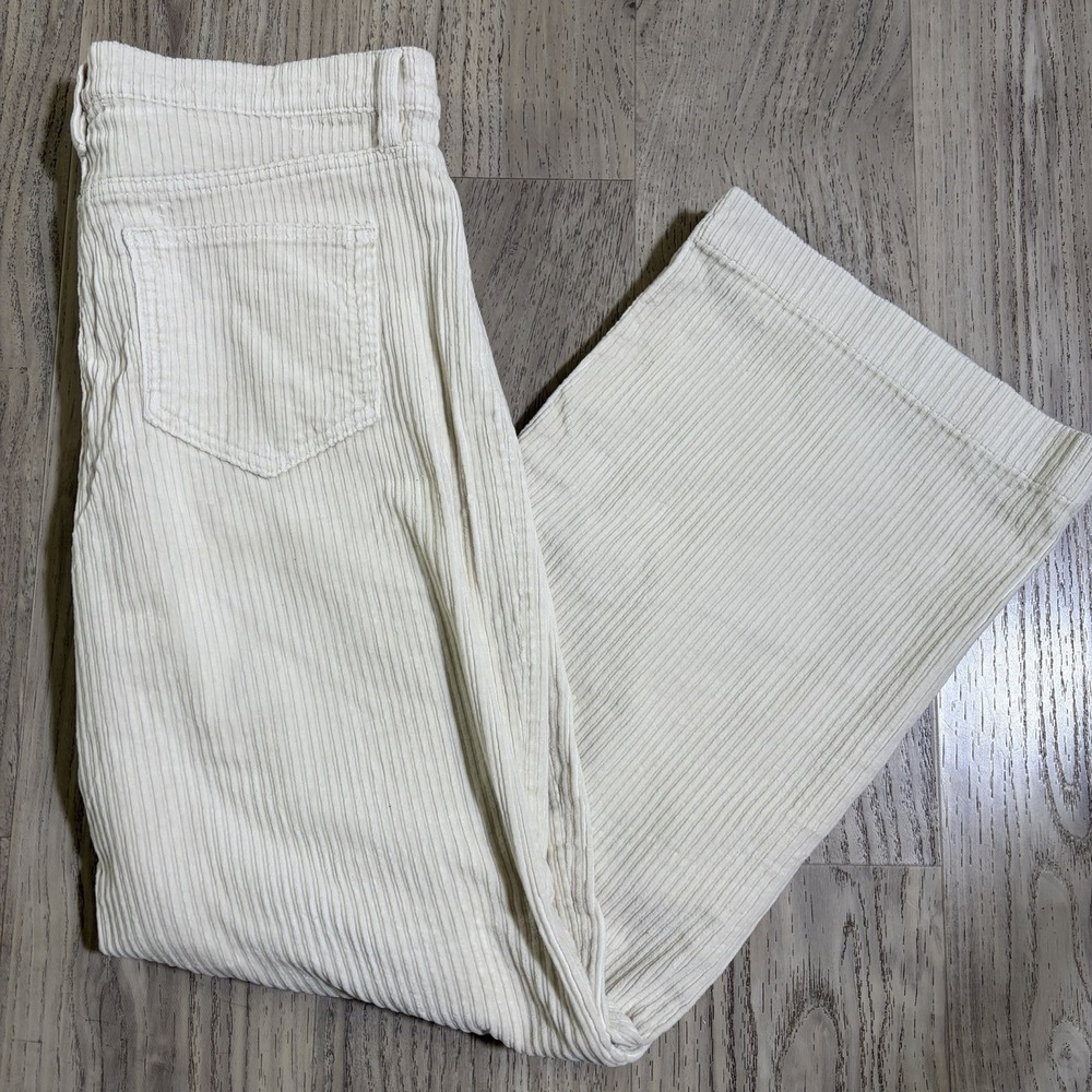 Y2K Lands' End Corduroy Baggy Wide Leg Pants Womens 14 Straight Stretch Ivory